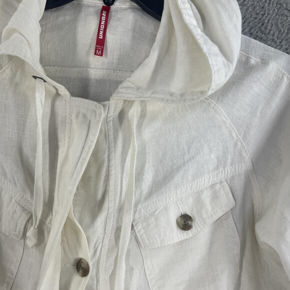 Unionbay Hooded Jacket Womens Medium cream Linen Blend Shacket Button Pockets - Picture 7 of 11